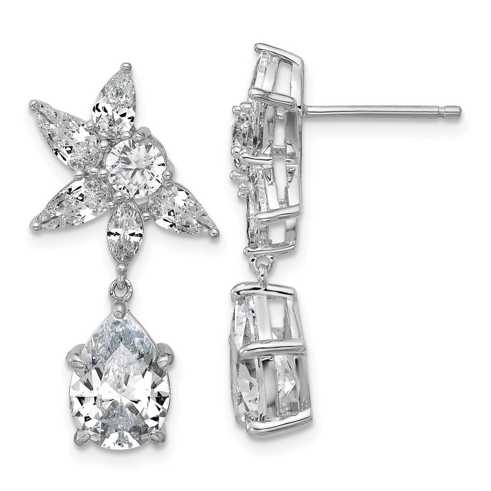 Cheryl M Sterling Silver Rhodium-plated Polished Fancy Multi-cut CZ Post Dangle Earrings