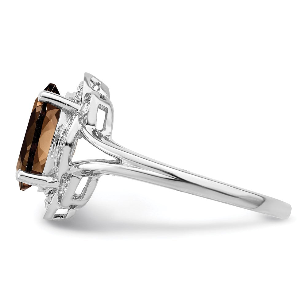 Sterling Silver Rhodium Diam. & Smoky Quartz Ring