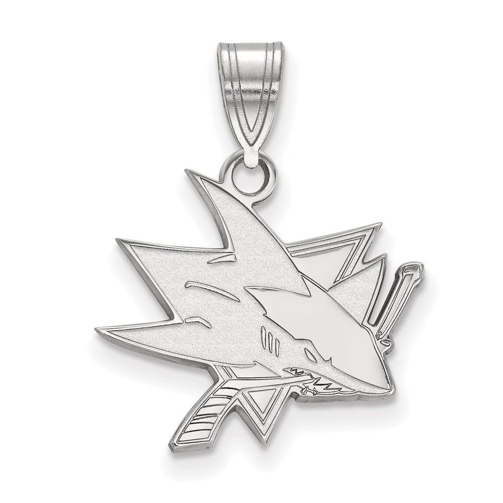 10k White Gold NHL LogoArt San Jose Sharks Medium Pendant