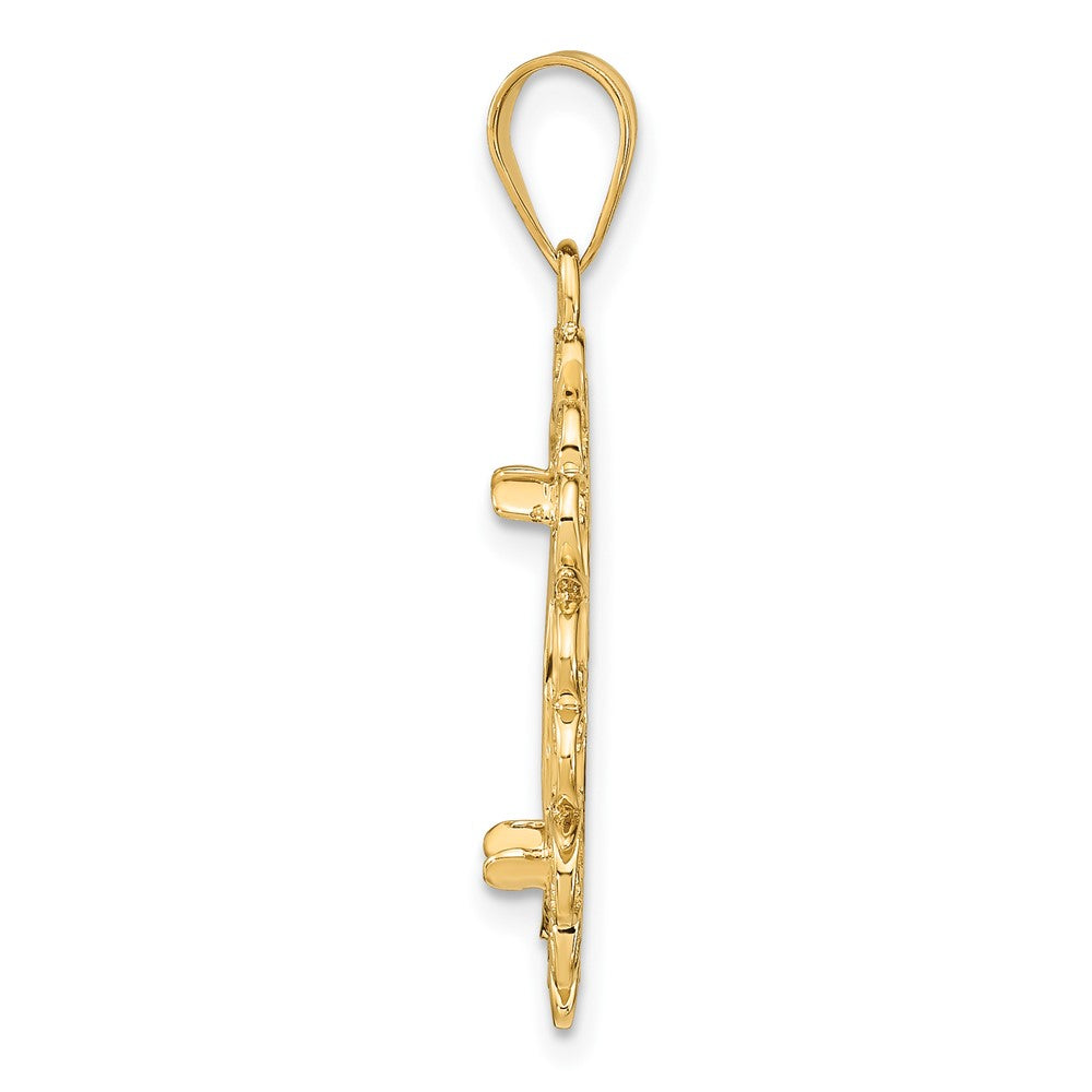 Wideband Distinguished Coin Jewelry 14k Polished and Diamond-cut Fancy 16.5mm Prong Coin Bezel Pendant