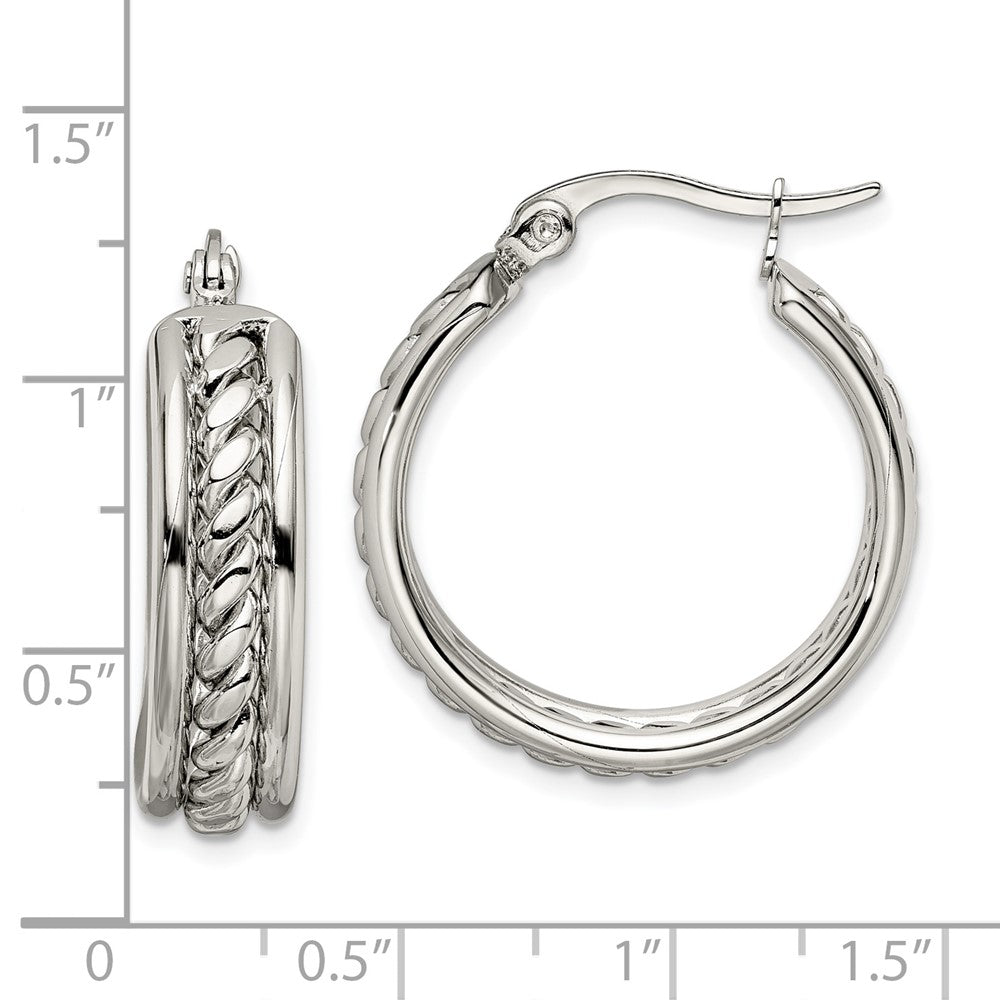 Stainless Steel Polished Twisted Middle 25mm Diameter Hoop Earrings
