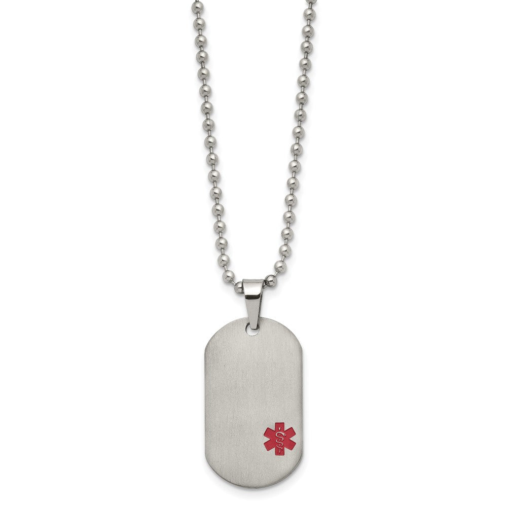 Titanium Brushed Red Enamel MedicalID Dog Tag 20in Necklace