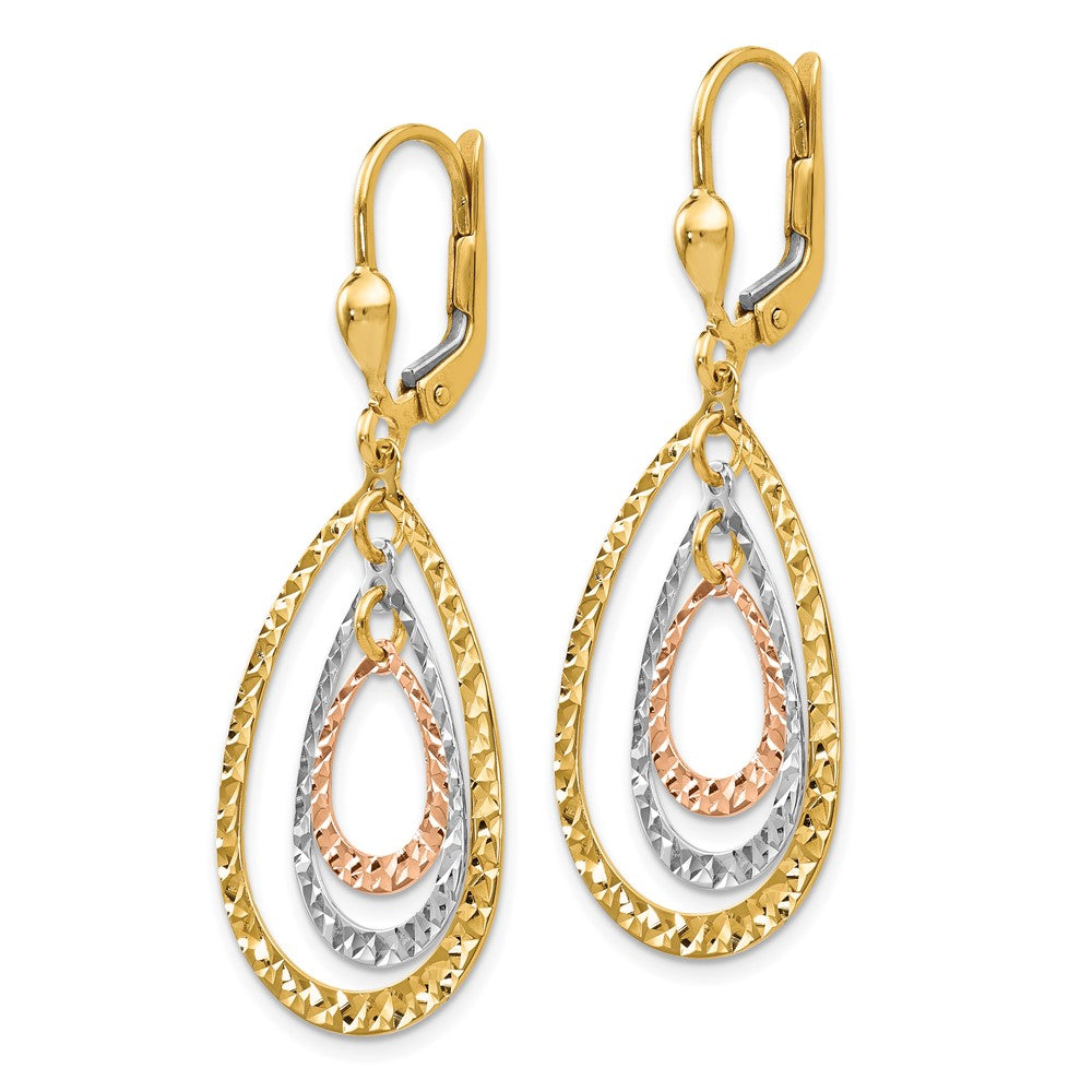 14K Tri-color Polished and D/C Leverback Earrings