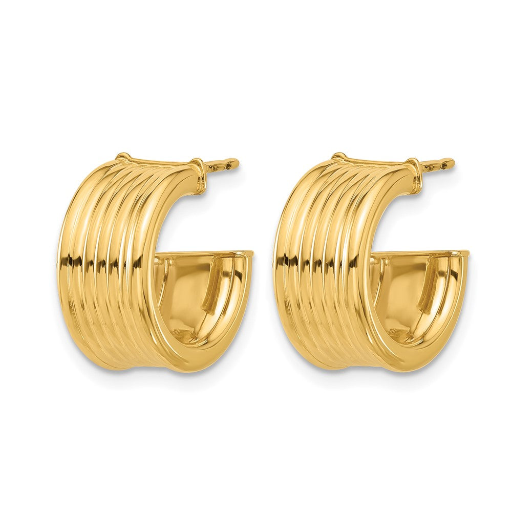 14K Polished and Grooved J-Hoop Post Earrings