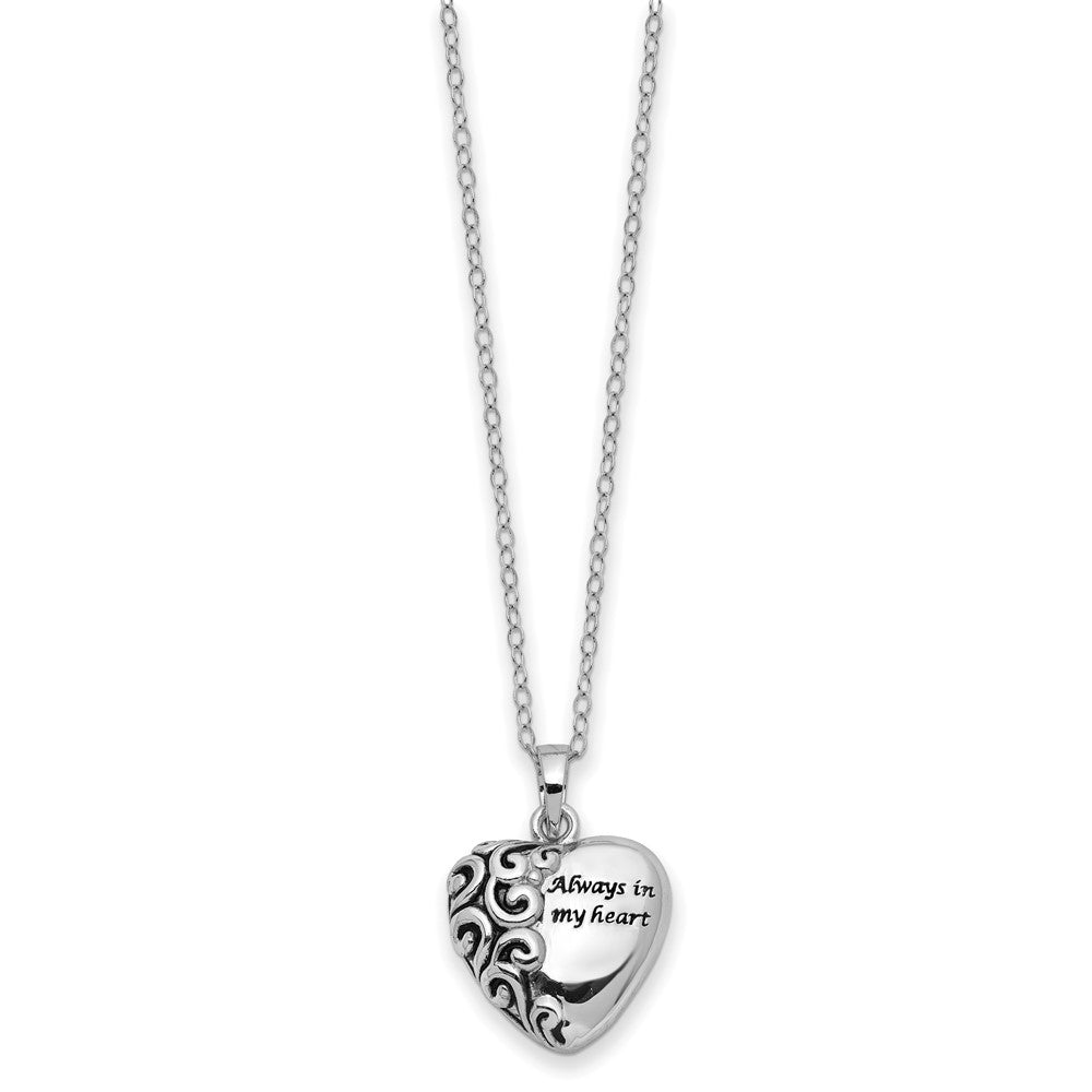 Sentimental Expressions Sterling Silver Antiqued Heart Remembrance Ash Holder 18 Inch Necklace 18 Inches