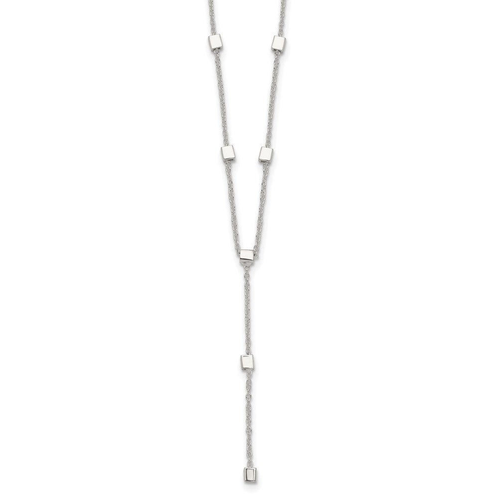 Sterling Silver Polished Cube Bead 16 inch Lariat Necklace