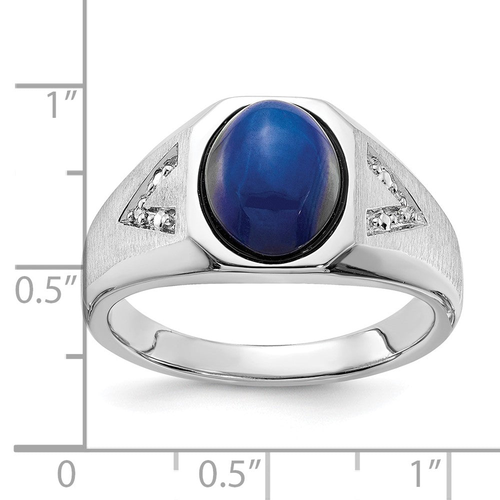 Sterling Silver Oval Shaped Blue Star & Diamond Ring