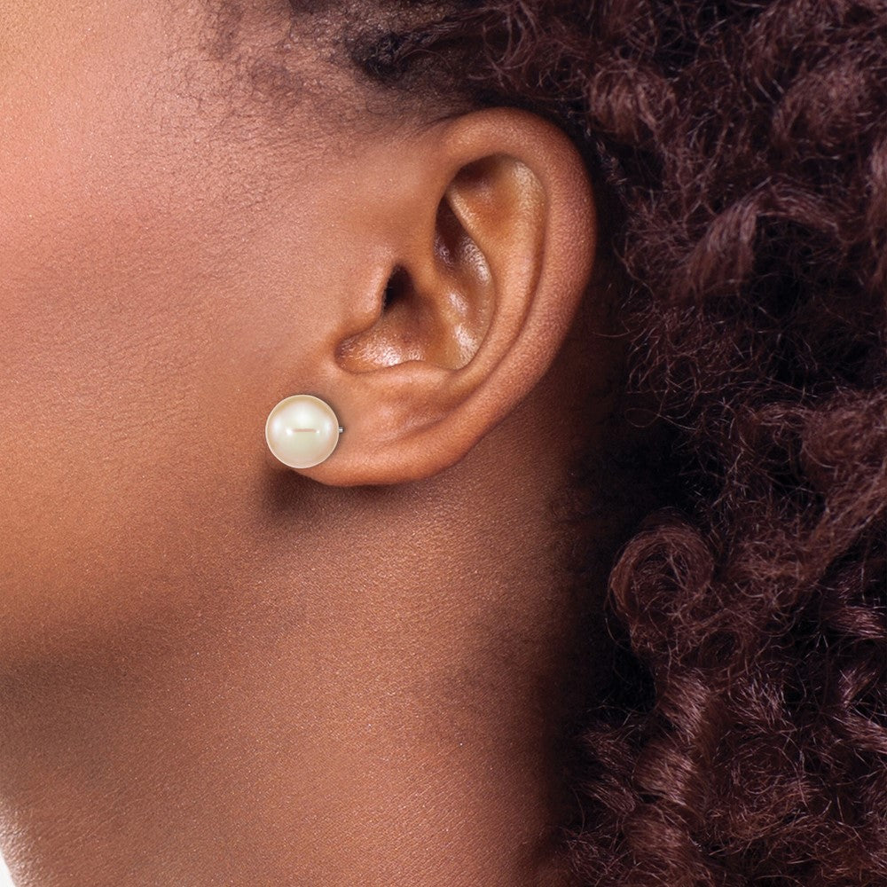 Sterling Silver Rhod-plated Polished 10mm Onyx Cabochon Post Earrings
