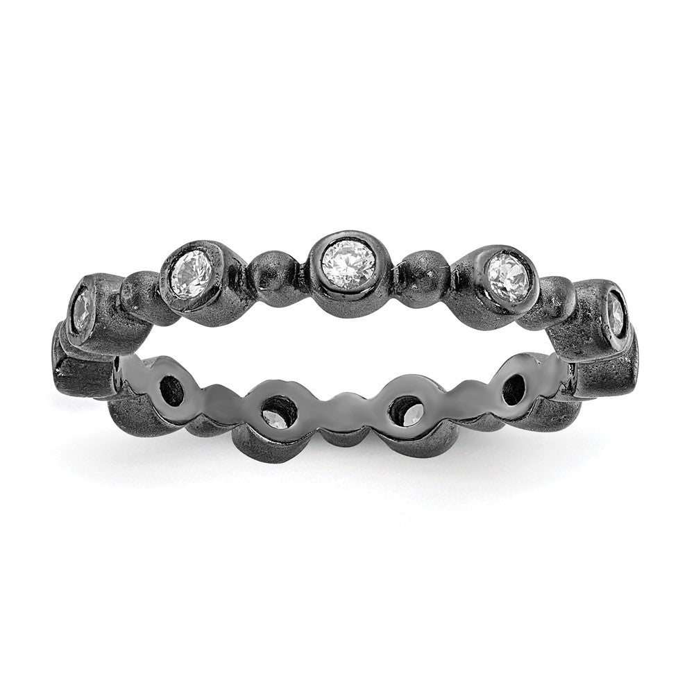 Sterling Silver Black Rhodium-plated CZ Ring
