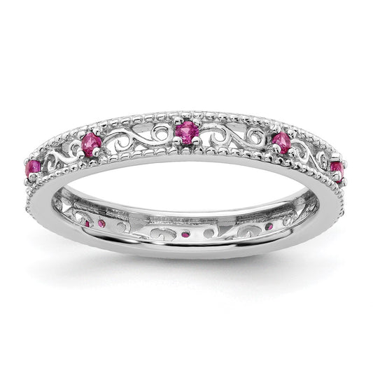 Sterling Silver Stackable Expressions Created Ruby Ring Size -5