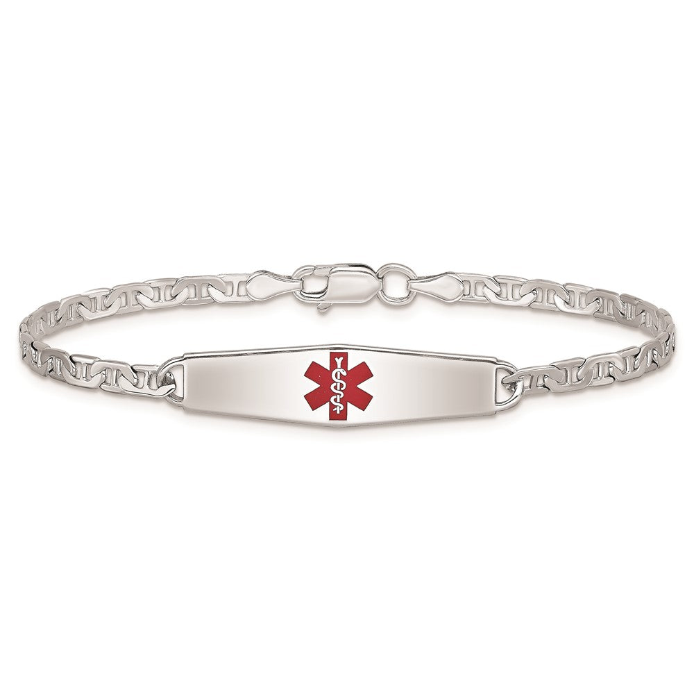 Sterling Silver Rhodium-plated Medical ID Anchor Link Bracelet 8 inches