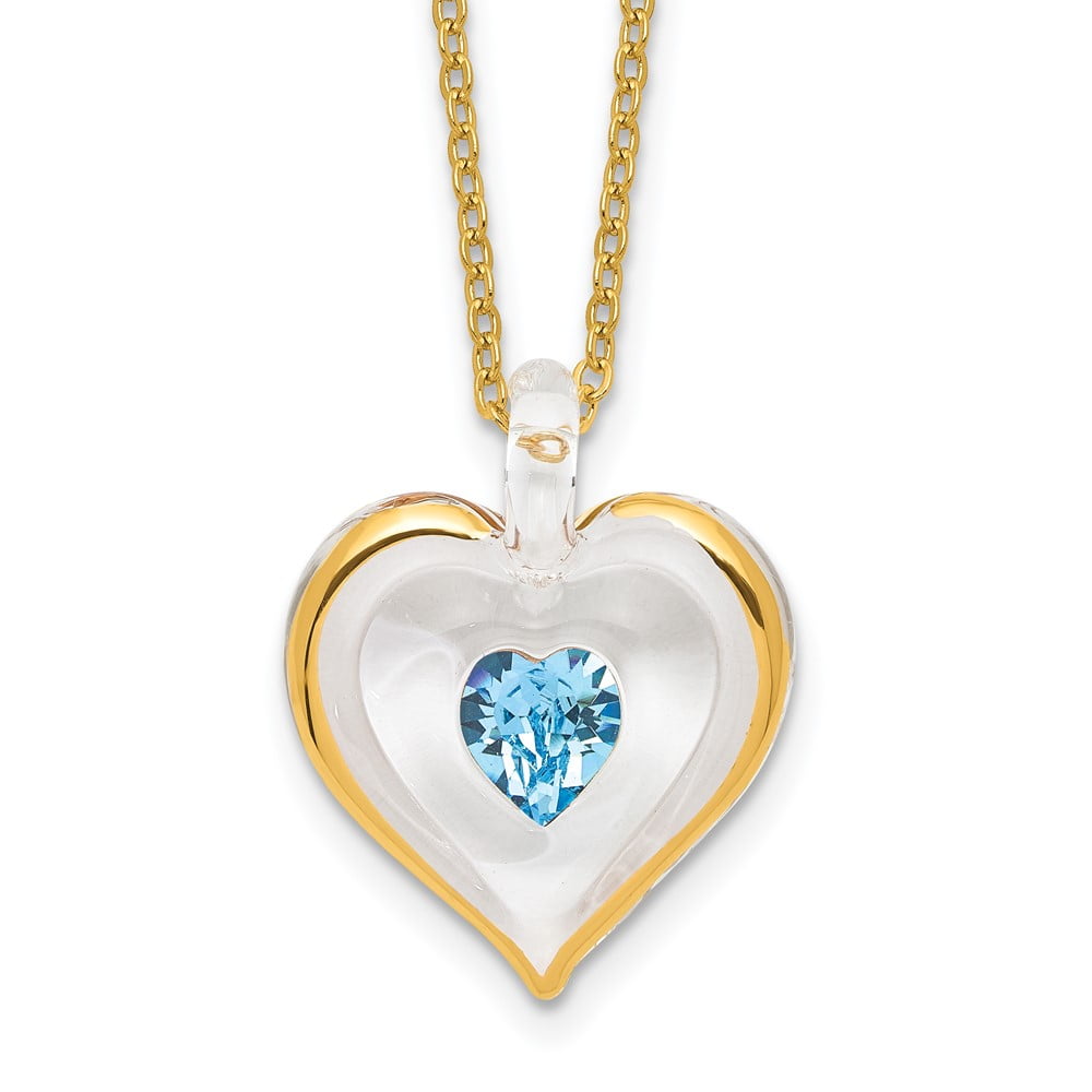 Glass Baron 22K Accent Gilding Gold-trim Glass with Blue December Birthstone Crystal from Swarovski Heart 18 inch Gold-tone Necklace GM9411
