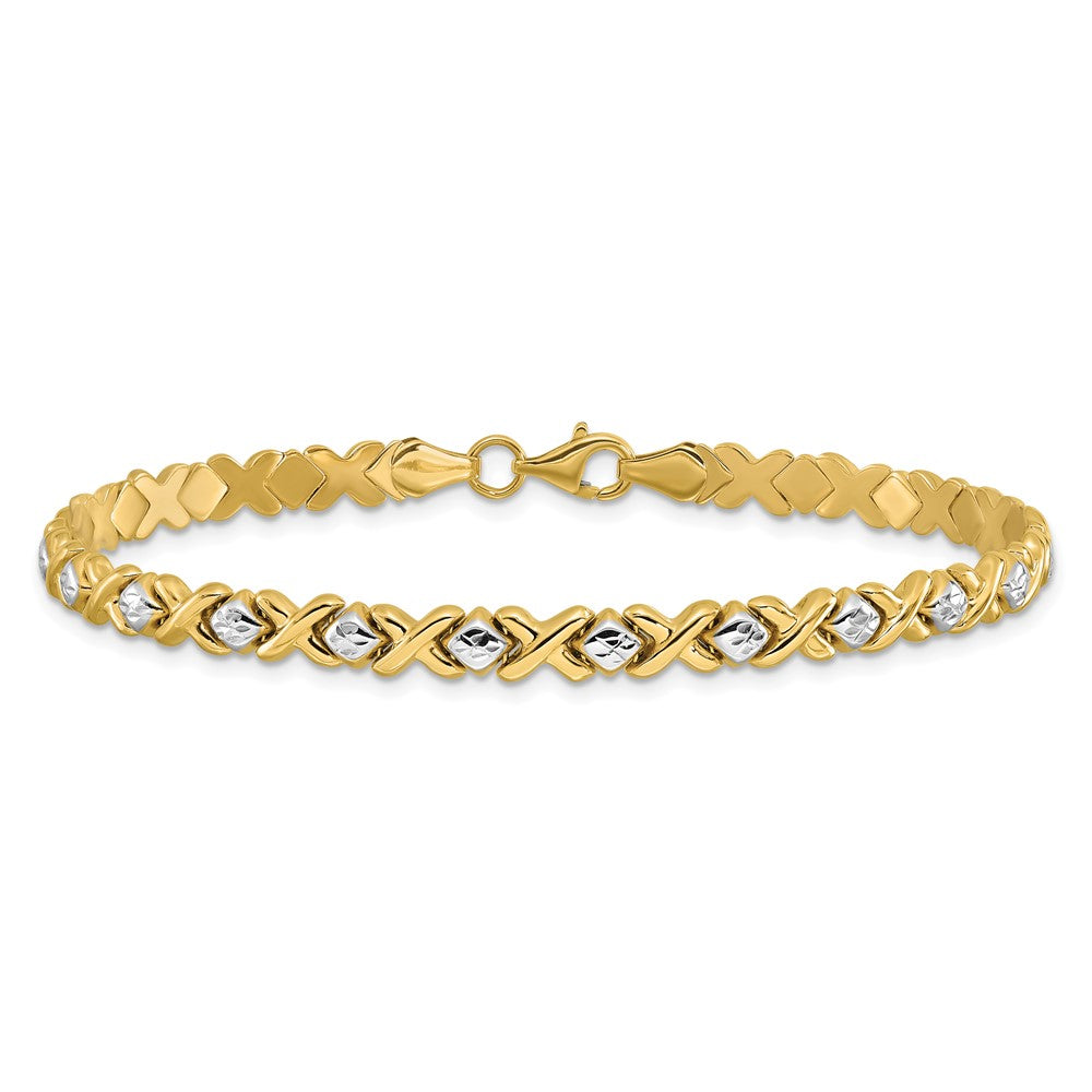 10K with Rhodium Polished and D/C Bracelet 8  inches