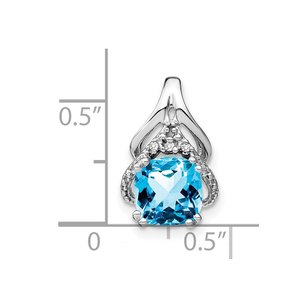 14k White Gold 7mm Cushion Blue Topaz and Diamond Fancy Chain Slide