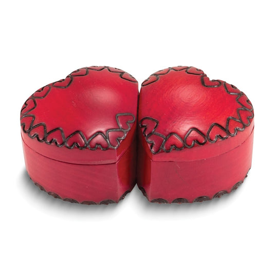 Handcrafted Solid Wood Red Double Heart Carved and Painted with 2 Swivel Lids Keepsake Box
