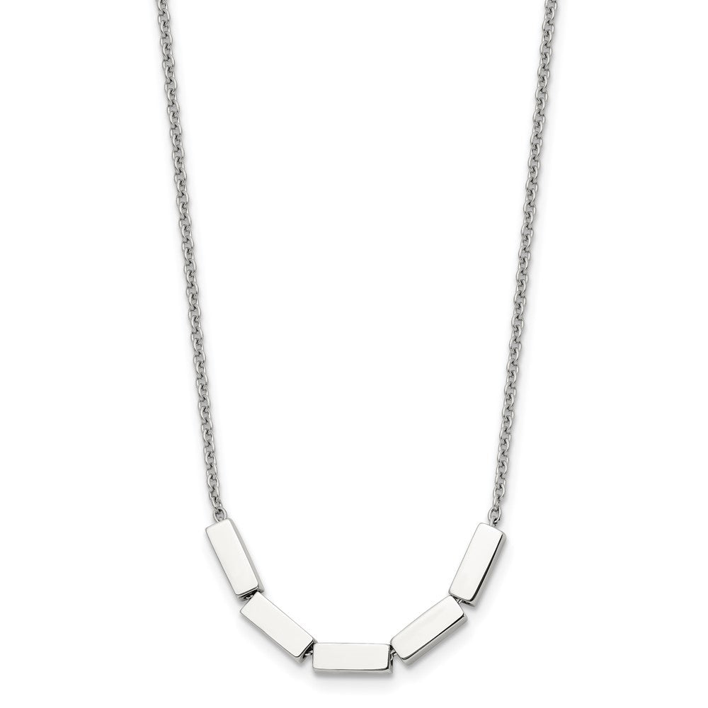 Stainless Steel Polished Rectangle Beaded w/2in ext. 16.5in Necklace