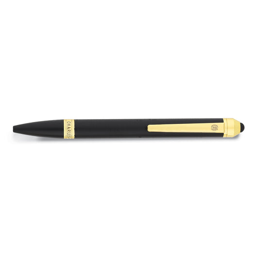 Charles Hubert Black and Gold-tone Banded Ballpoint Pen with Stylus Tip Q-GM18985