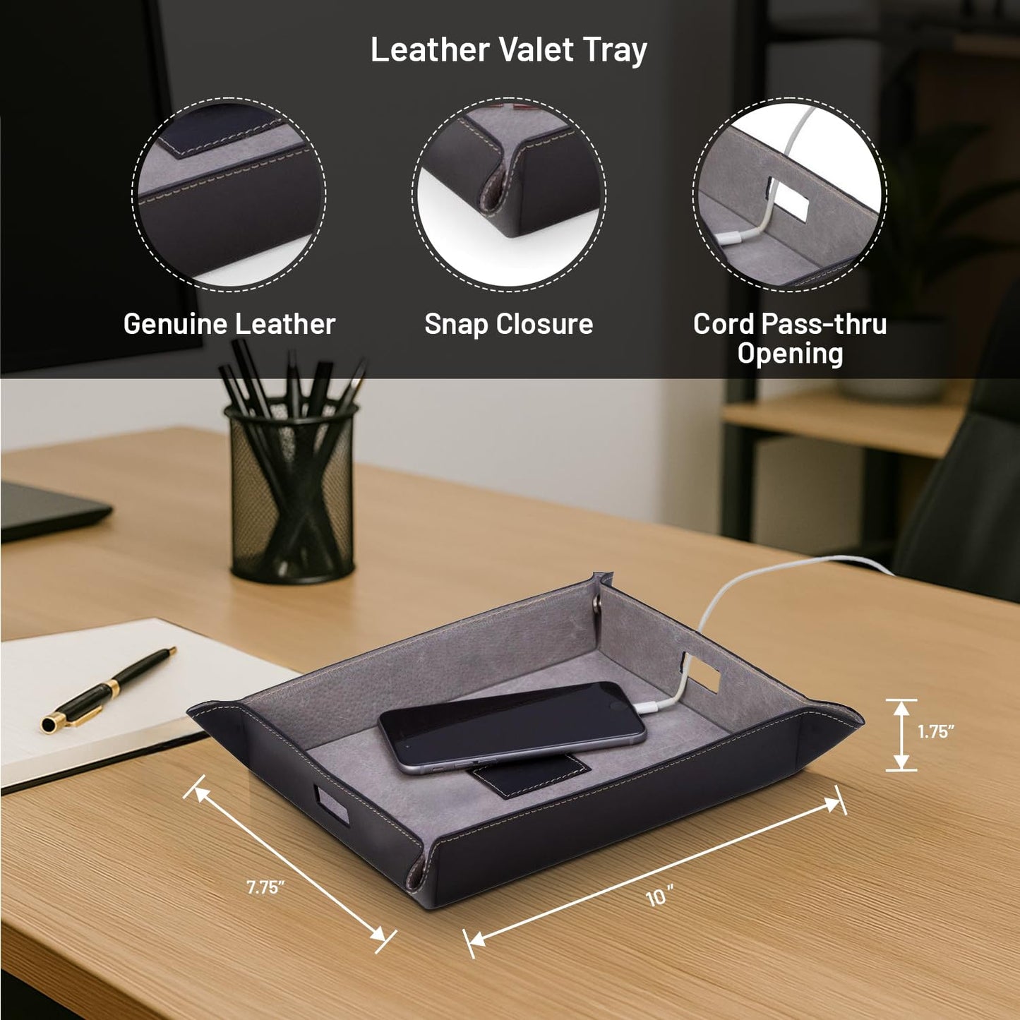 Black Mens Valet - 10L x 7.75W x 1.75H in.
