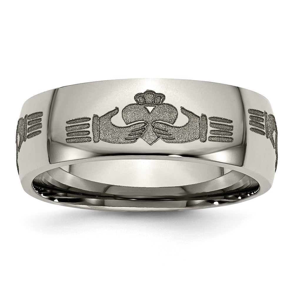 Titanium Polished Claddagh Laser Design 8mm Band Size - 9.5