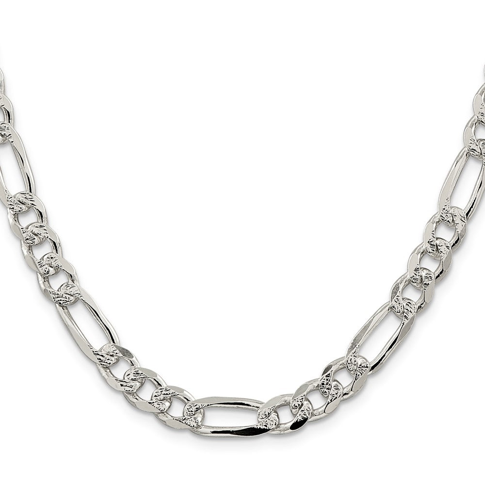 Sterling Silver 8mm Pav‚ Flat Figaro Chain 20 Inches