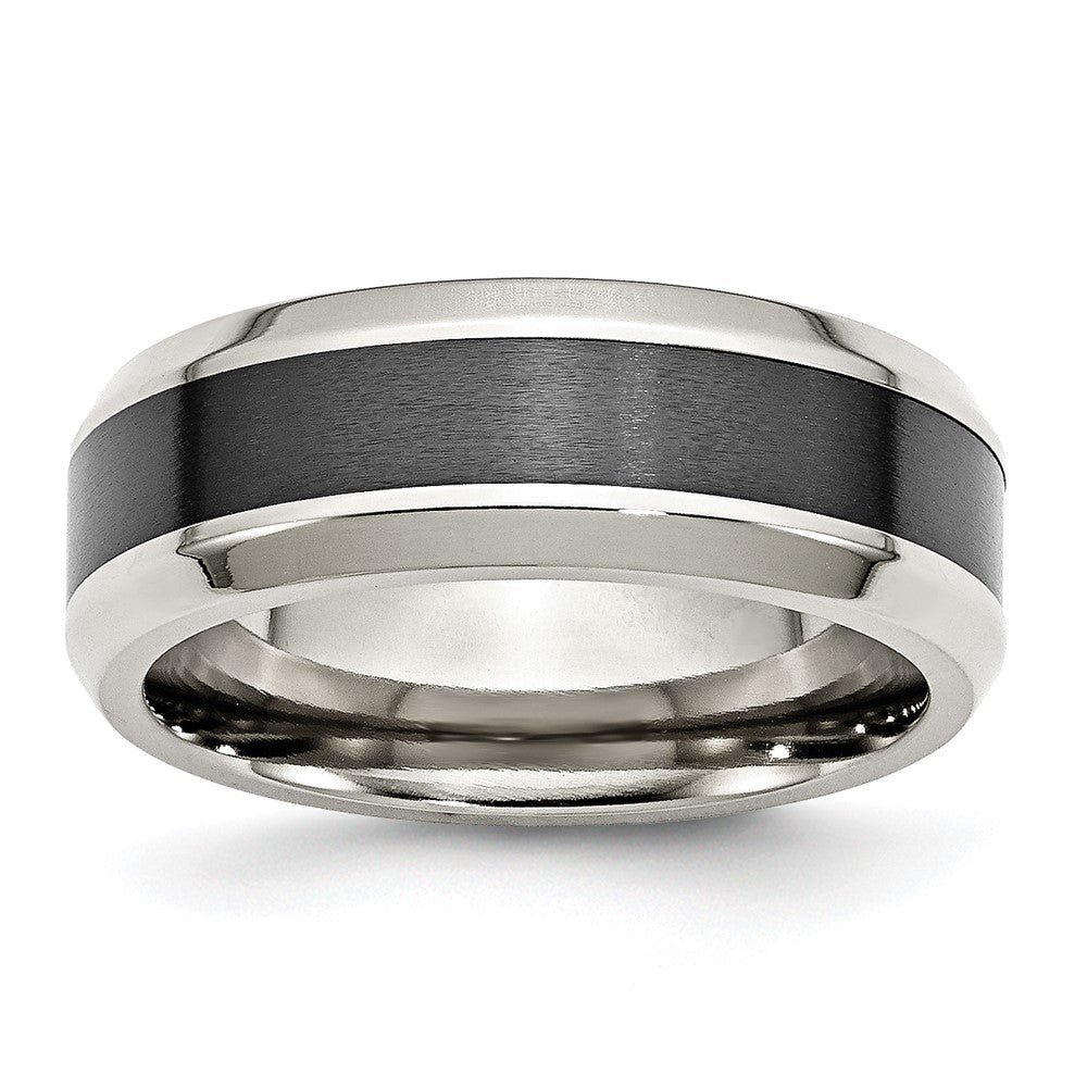 Stainless Steel Base w/Brushed Black Ceramic Center Beveled Band Size - 11.5