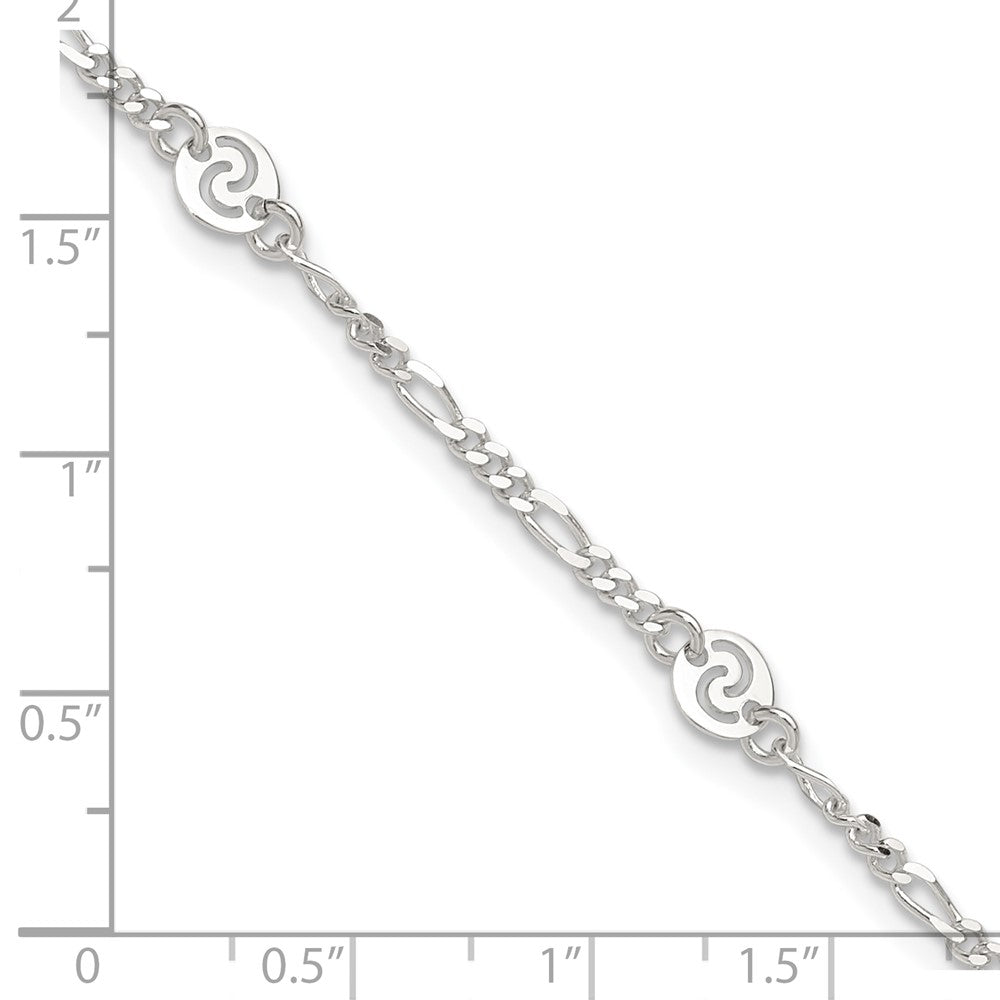 Sterling Silver Polished Swirl Disc 9in Plus 1in ext. Anklet 9 inches