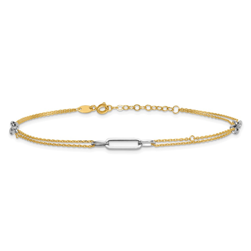 14K Two-tone Polished and Diamond-cut 3-Station 9 inch with 1 inch Extender Anklet