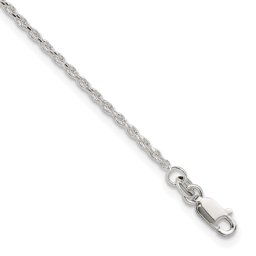 Sterling Silver Adjustable Diamond-Cut Rope 9in Plus 1in ext. Anklet 9 inches