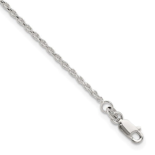 Sterling Silver Adjustable Diamond-Cut Rope 9in Plus 1in ext. Anklet 9 inches