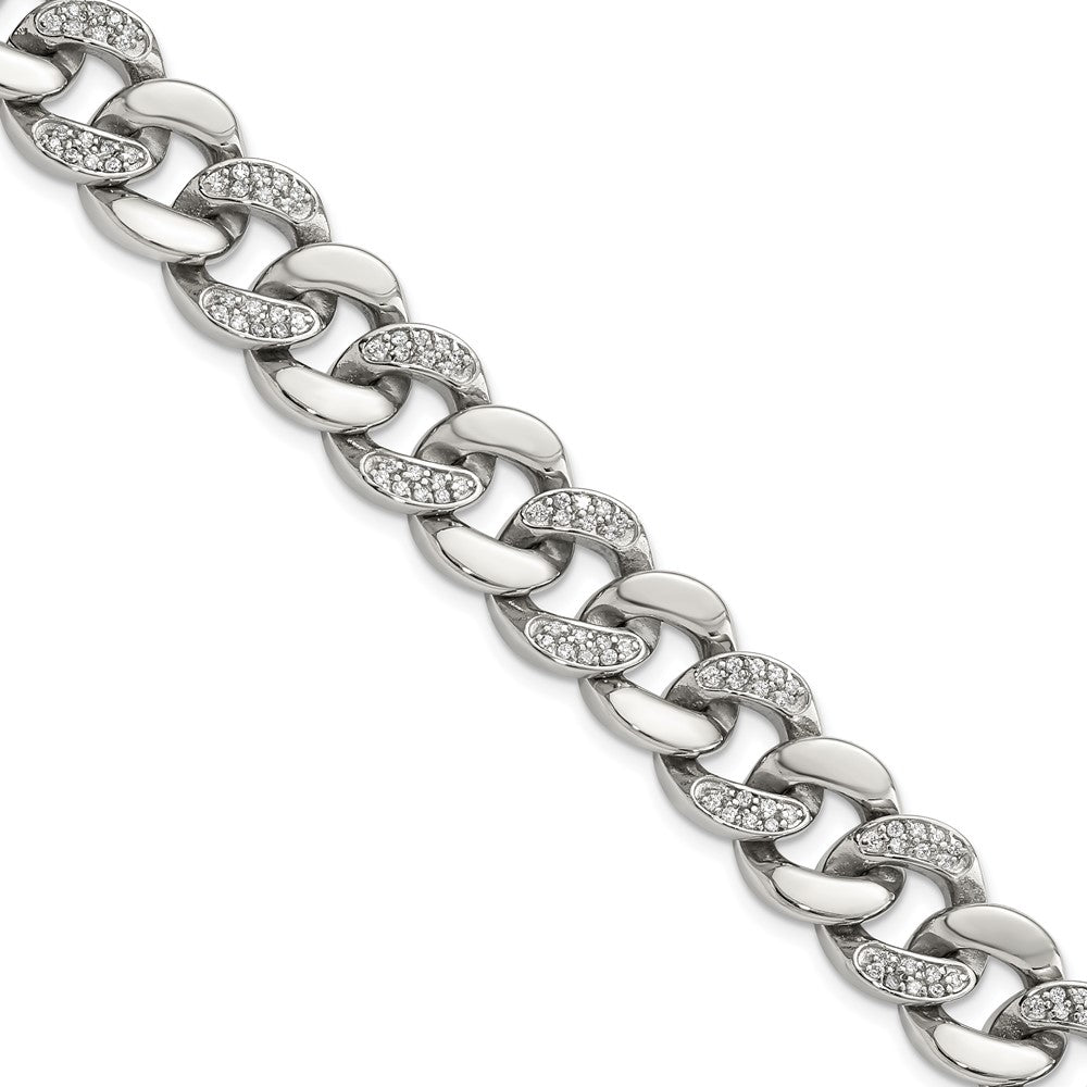 Stainless Steel Polished w/CZ 8in Bracelet 8 inches