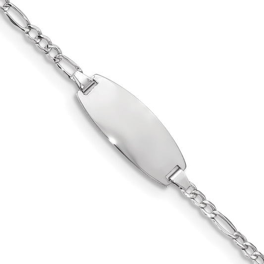 14k White Gold Semi-Solid Oval Figaro ID Bracelet 6  inches