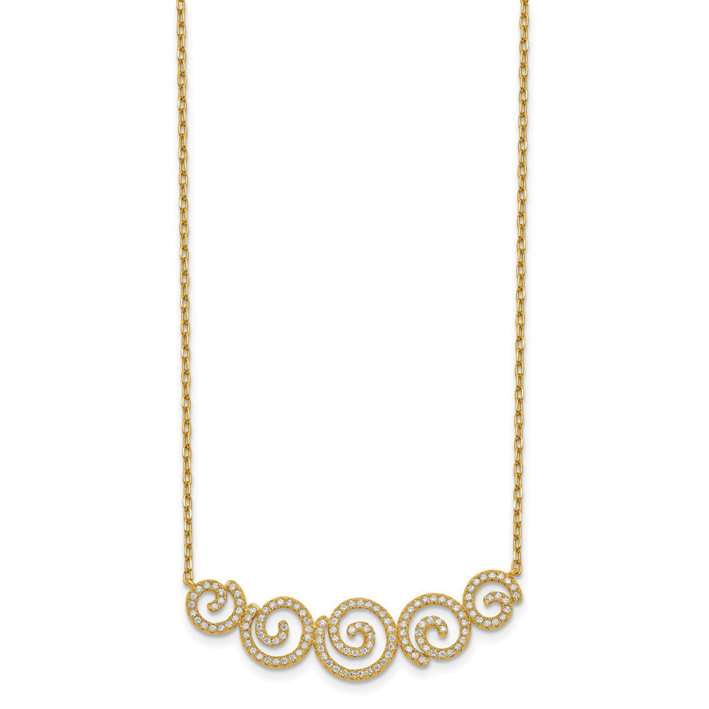 Sterling Shimmer Sterling Silver Gold-tone Flash gold-plated 133 Stone CZ Swirls Necklace with 2 inch extender 16 Inches