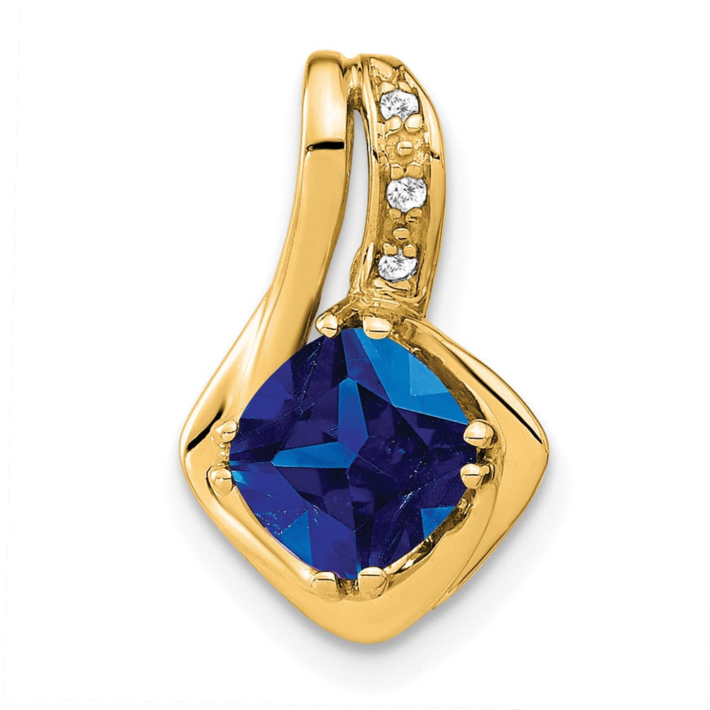 14k Created Sapphire and Diamond Chain Slide Pendant