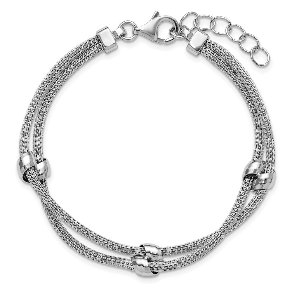 SS RH-plated Polished 2-strand Bead w/1in ext. Bracelet 8.5  inches
