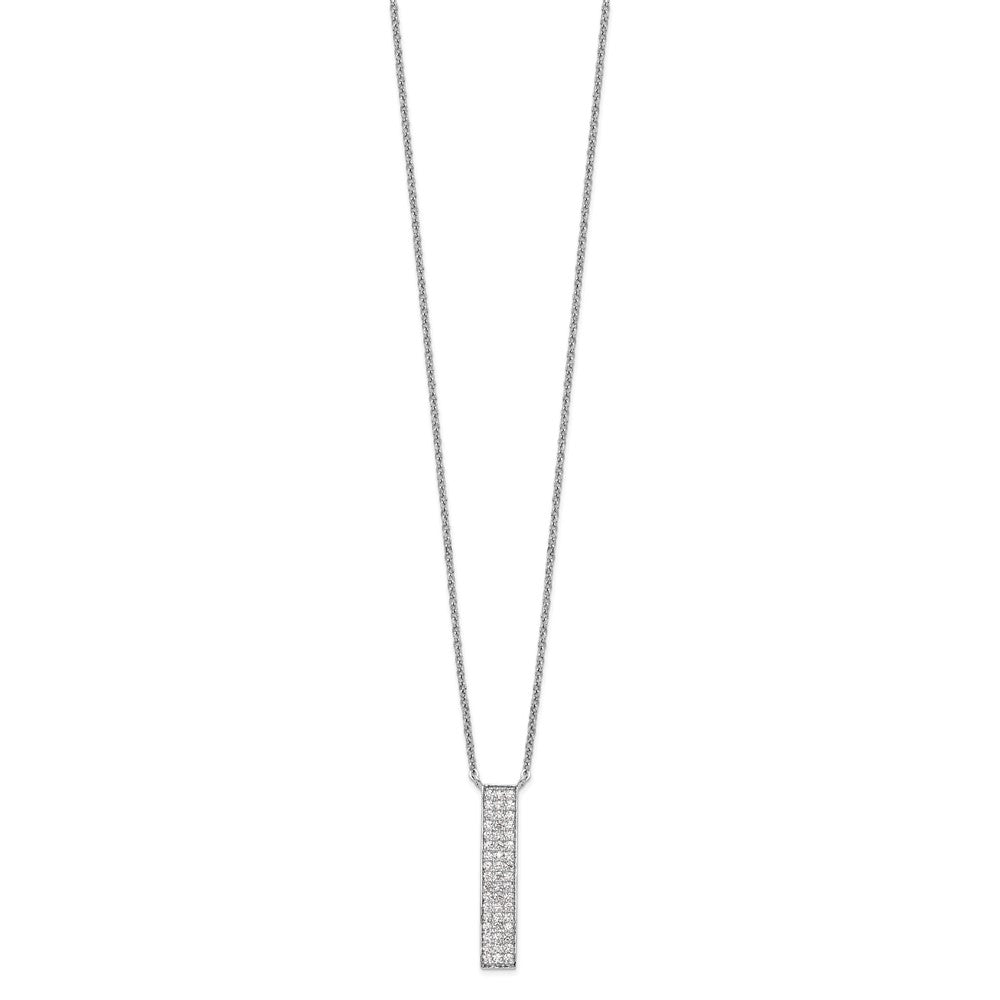 Sterling Silver Rhodium-plated CZ Dangle Bar Necklace 18 Inches