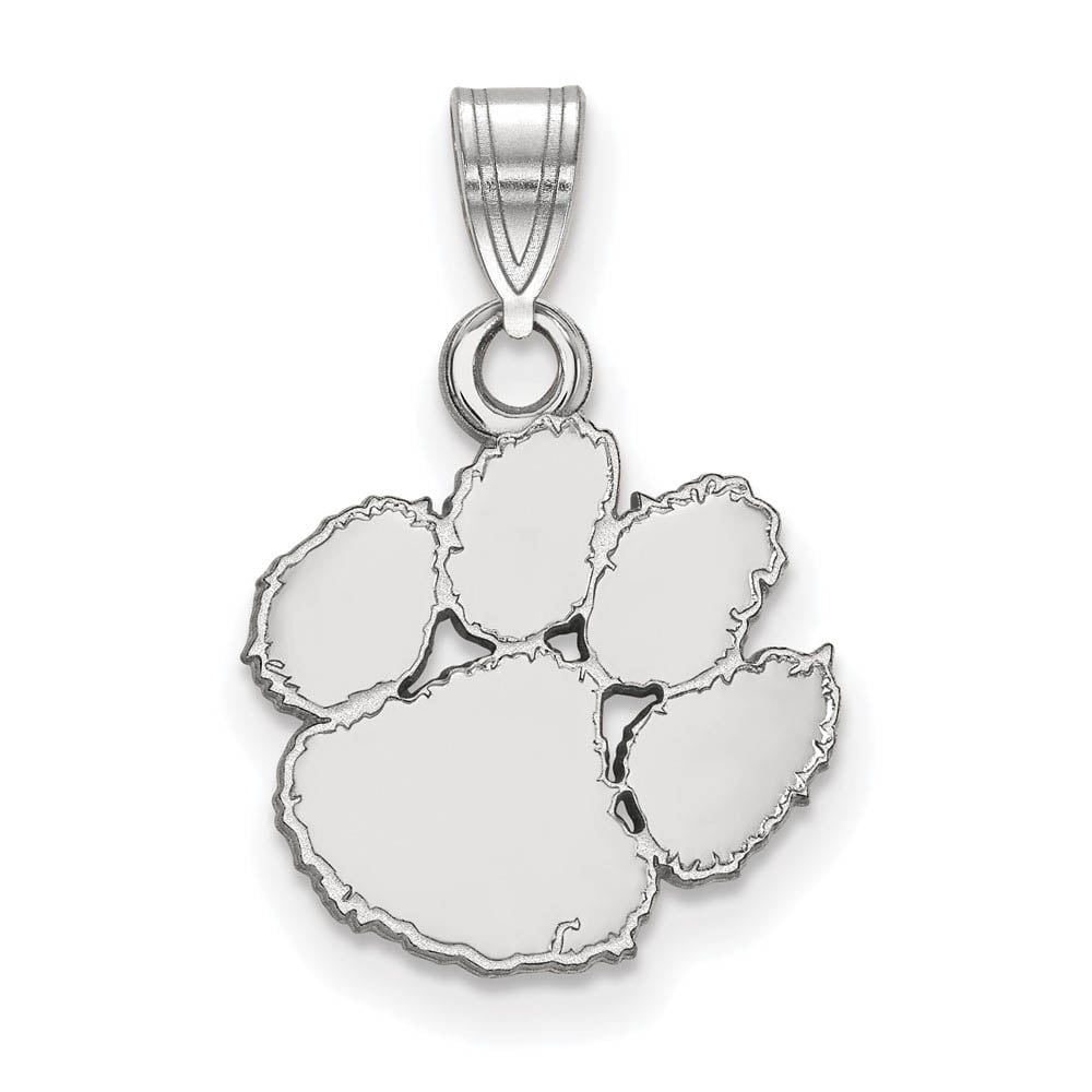 Sterling Silver Rhodium-plated LogoArt Clemson University Tiger Paw Small Pendant Q-SS002CU