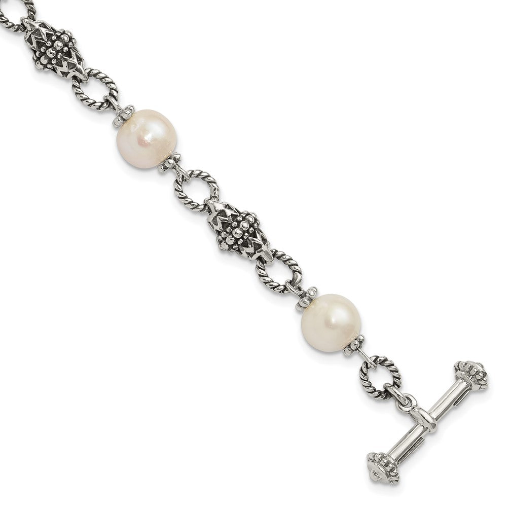 Shey Couture Sterling Silver 8 Inch Antiqued 8-8.5mm Freshwater Cultured Pearl Bracelet 8 inches