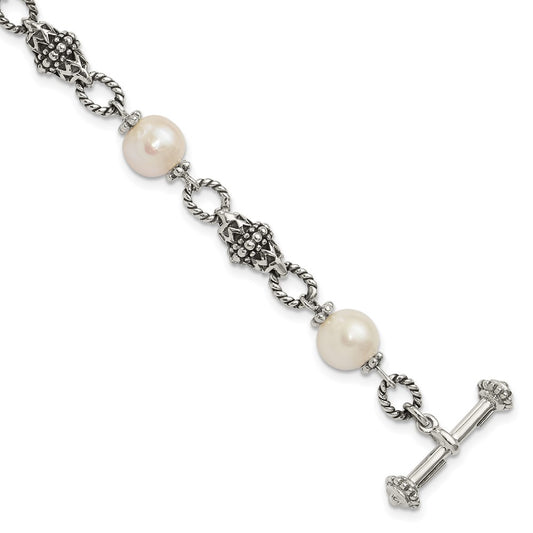 Shey Couture Sterling Silver 8 Inch Antiqued 8-8.5mm Freshwater Cultured Pearl Bracelet 8 inches