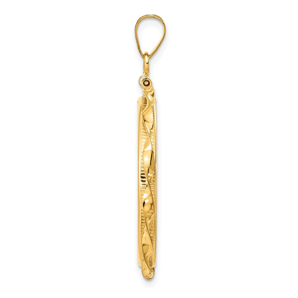 Wideband Distinguished Coin Jewelry 14k Polished Hand Twisted Ribbon 25.0mm x 2.35mm Screw Top Coin Bezel Pendant