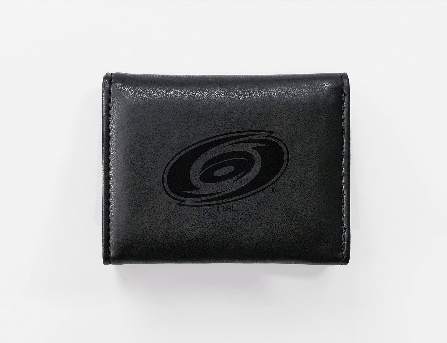Hockey Rico Industries Carolina Hurricanes Black Laser Engraved Trifold Laser Engraved Tri-Fold Wallet - Men's Accessory