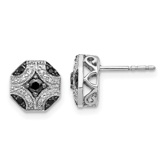 14k White Gold Fancy White and Black Diamond Post Earrings