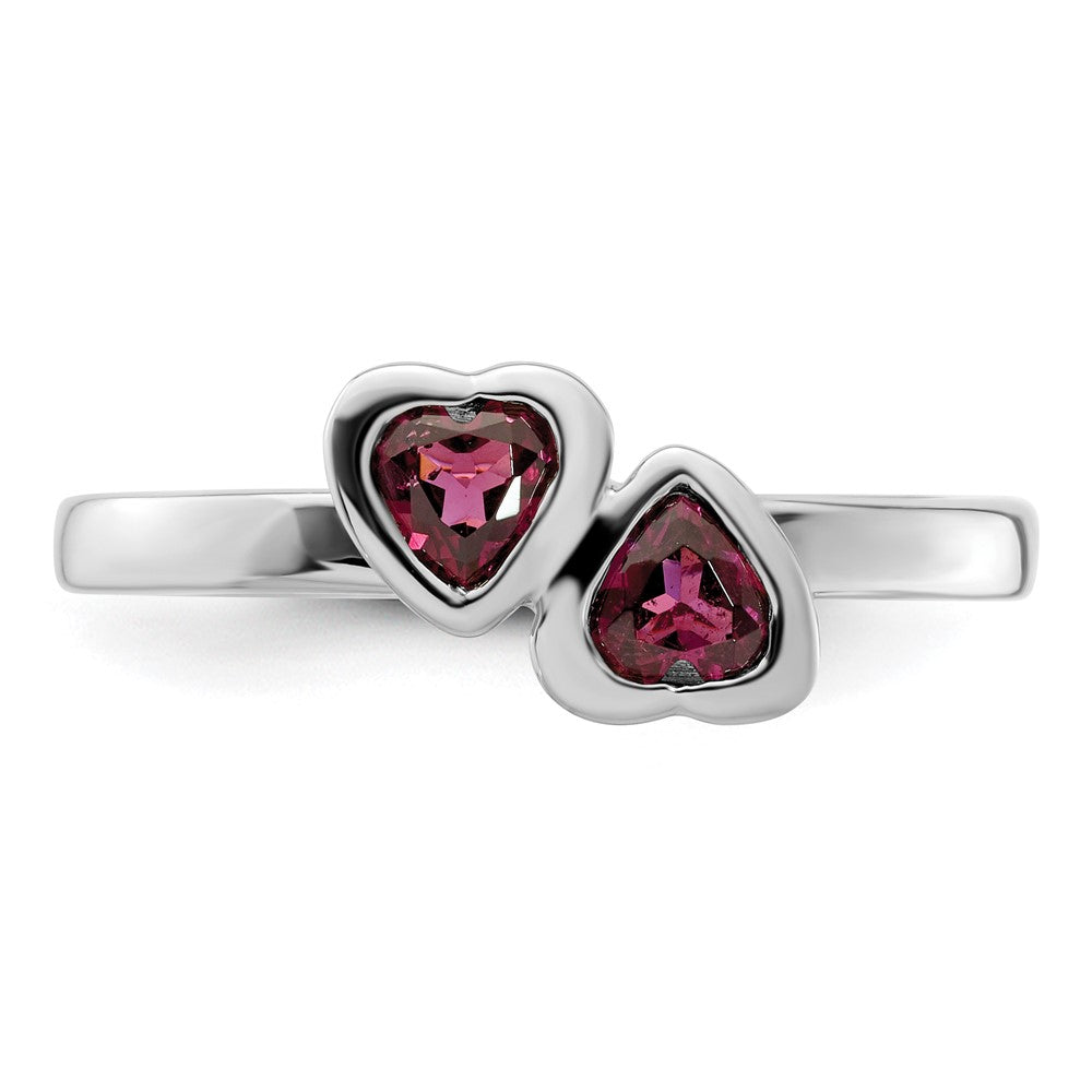 Sterling Silver Stackable Expressions Rhodolite Garnet Double Heart Ring Size -10