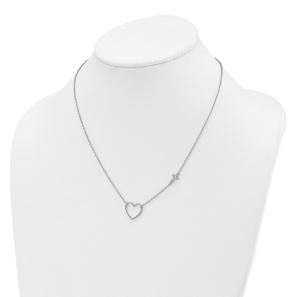 White Ice Sterling Silver Rhodium-plated Diamond Heart and Cross 18 inch Necklace plus 2 inch Extender