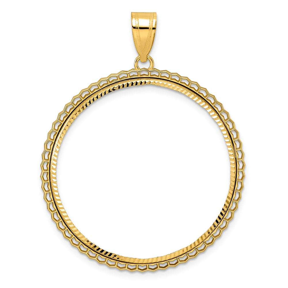 14k Diamond Cut Poly Edge with 32.7mm Prong Coin Bezel Pendant