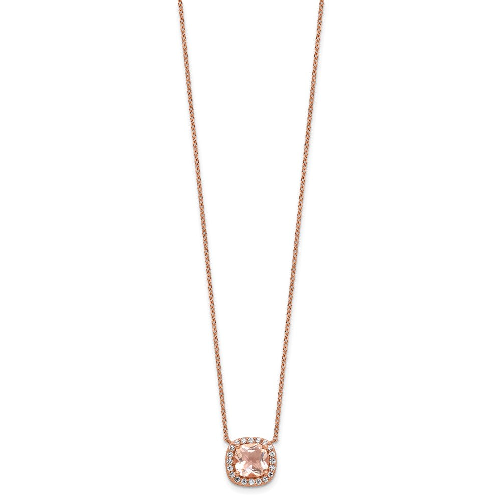 Cheryl M Sterling Silver Rose Gold-plated Polished CZ and Pink Glass Halo Necklace 18 Inches