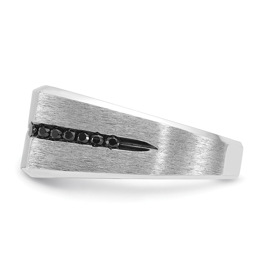 14k White Gold with Black Rhodium IBGoodman Men's Satin 5/8 carat Black and White Diamond Complete Ring