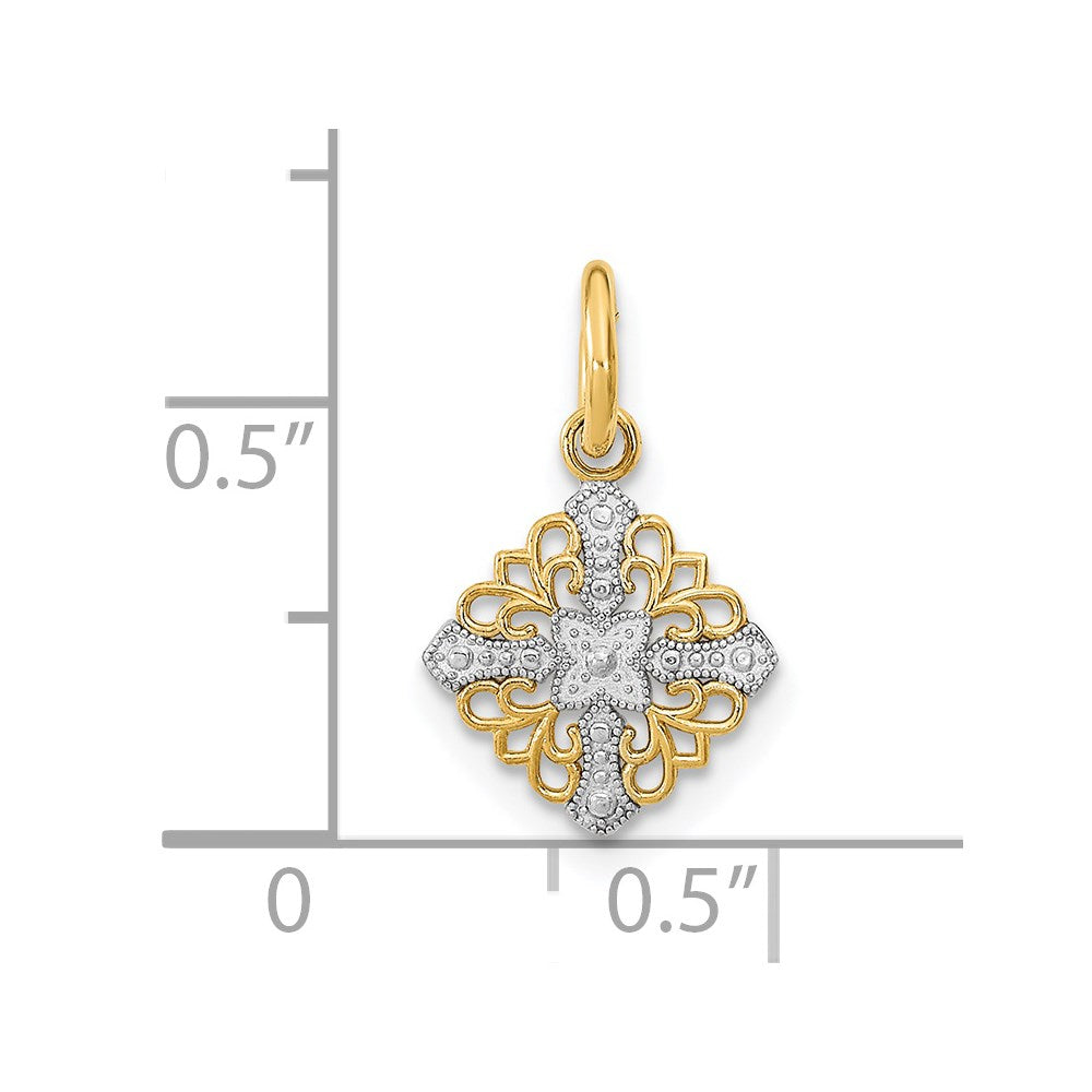 14K w/Rhodium Mini Cross Medallion Charm