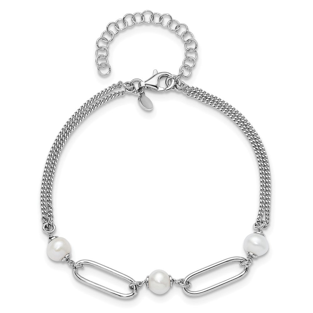 Sterling Silver RH-plated Polished FWC Pearls w/2in ext. Bracelet 9  inches