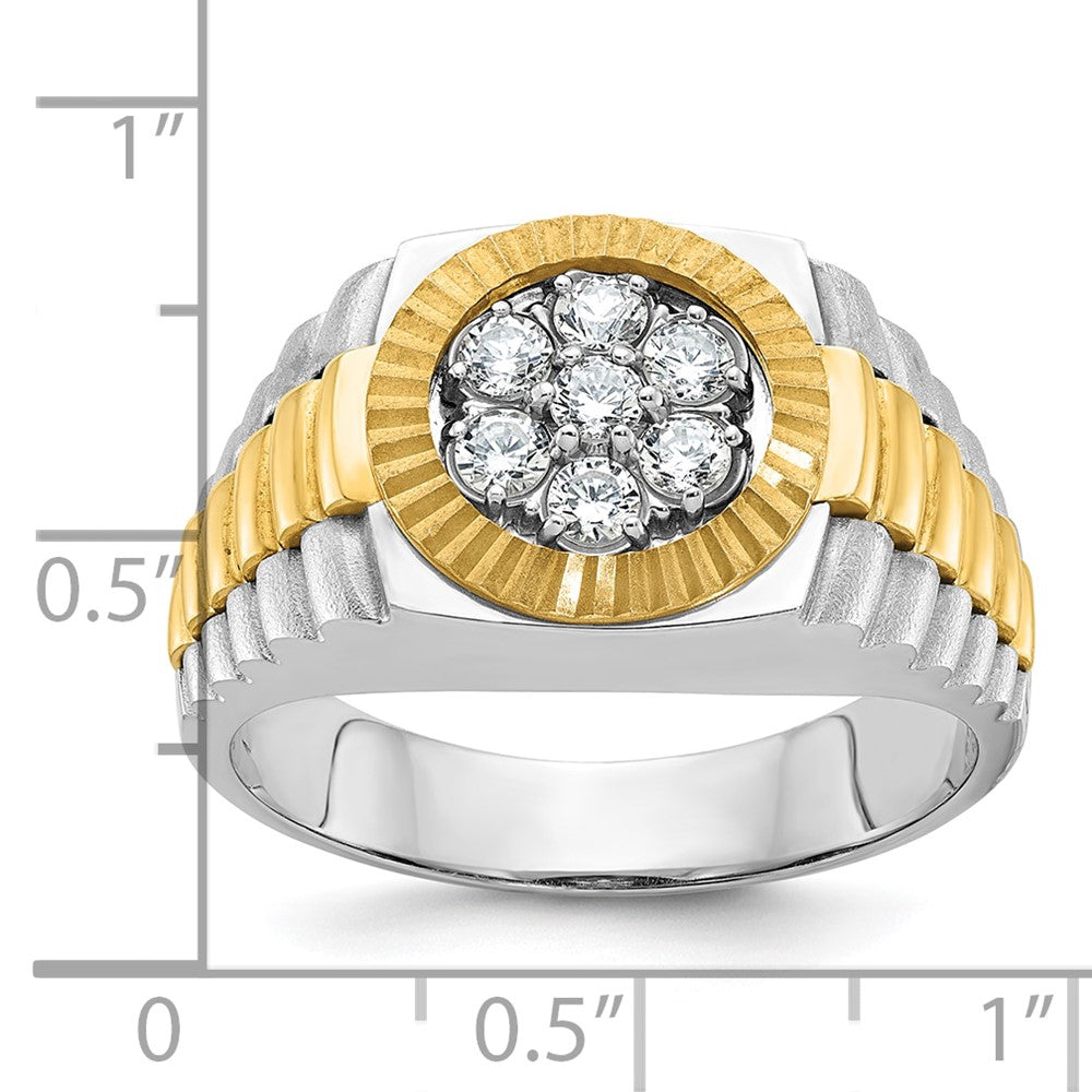 IBGoodman 14k Two-tone Men's Polished Satin and Textured 1/2 Carat AA Quality Diamond Cluster Ring