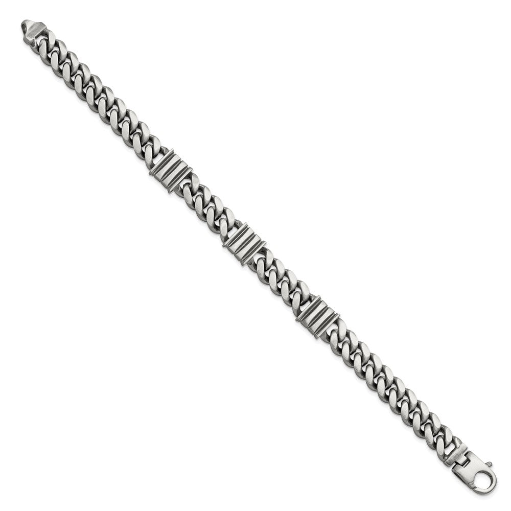 Sterling Silver Mens Antiqued Brushed Curb/Bar Bracelet 8.5 inches